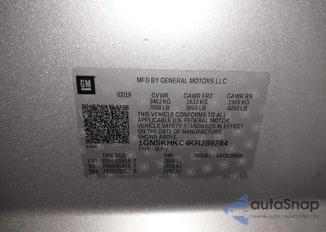 2019 Chevrolet Suburban Lt z USA, uszkodzony, nr VIN 1GNSKHKC4KR289284